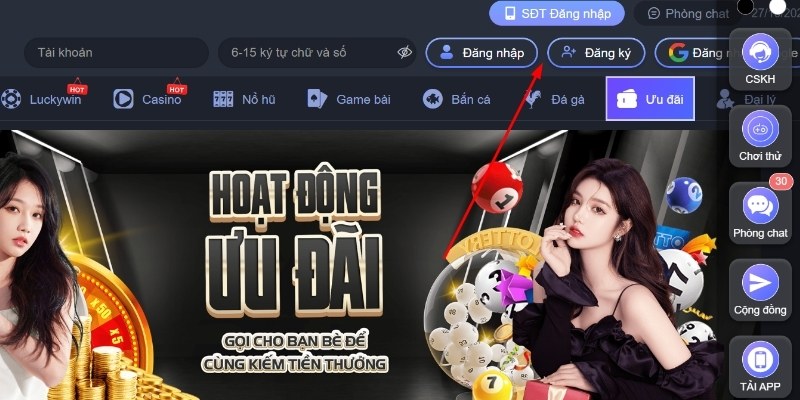 Quan sát vị trí mục Đăng Ký S666 theo mũi tên đỏ